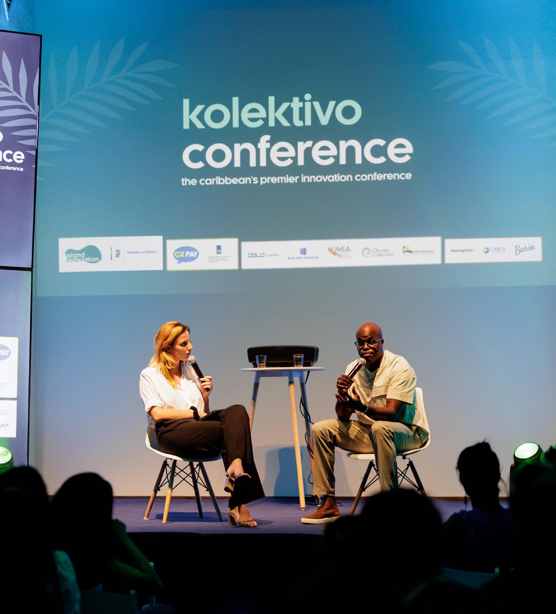 A panel conversation on stage at the Kolektivo Conference